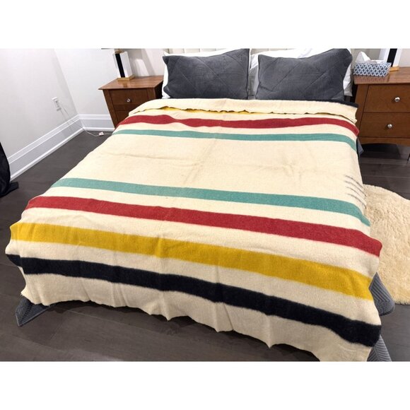 Hudson Bay Other - Vintage Hudson Bay HBC 4 Point Stripes Large Wool Blanket Throw Made in England